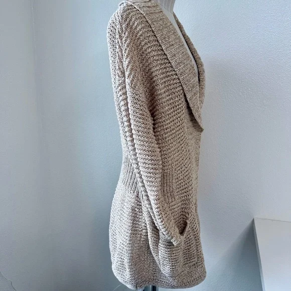 Eddie Bauer Chunky Knit Shawl Collar Cardigan Sweater Tan Beige Size Large - Picture 3 of 16